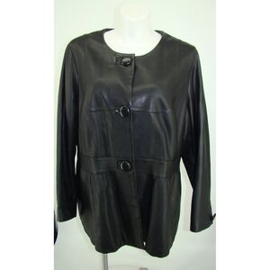 ALFANI Woman size 3X Black Genuine Leather Peplum Jacket Button Front    D111